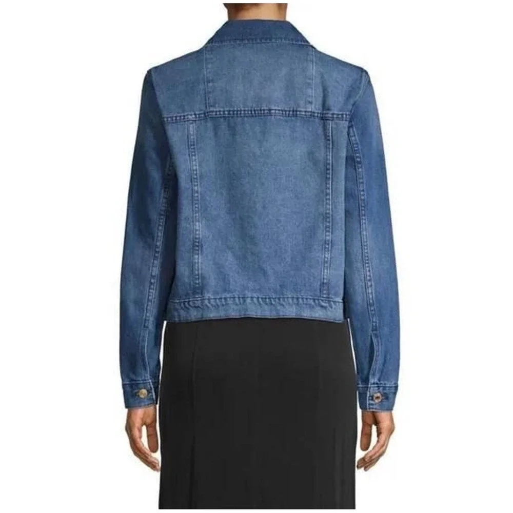 Michael Kors Denim Jacket Womens 1X Blue Classic Gold Button Trucker Jean Jacket